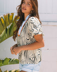 Delilah Zebra Stripe V-Neck Short Sleeve Blouse