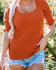 Amoura Textured Knit Bubble Sleeve Square Neck Top