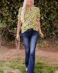 Nova Short Sleeve Frill Mock Neck Blouse