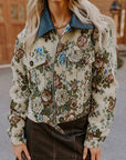Floral Zip-Up Contrast Collared Jacket