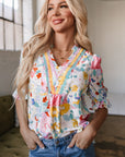 Solana Boho Flower Half Puff Sleeve Blouse