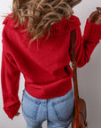 Solid Collared V-Neck Ribbed Edge Sweater