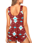 Burgandy Aztec Tankini & Boy Shorts Swim Set