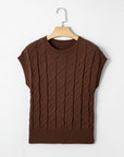 Cable Knit Textured Crew Neck Sweater Top