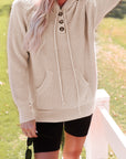 Joelle Waffle Knit Buttons Hooded Sweater