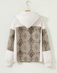 Western Aztec Colorblock Patchwork Drawstring Hooded Shacket