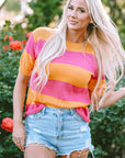 Henley Stripe Color Block Knitted T-shirt Sweater