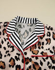 Leopard Colorblock Stripe Edge Shirt and Pants Pajama Set