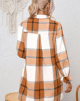 Elise Plaid Pattern Collared Neck Ruffled Sleeve Shirt Dress