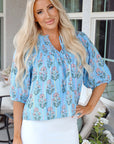 Kinley Floral Shirred Yoke Split Neck Blouse