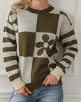 Checker Floral Stripe Patchwork Sweater