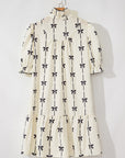 Logan Bowknot Bubble Sleeve V Neck Dress