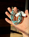6 mm sterling silver pearls bracelet with blue opal