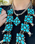 Complete Squash Blossom Set – Kingman Turquoise – Sterling Silver – Navajo Made by Wilson Dawes