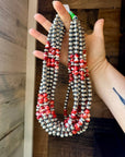19 inch 8 mm Sterling Silver Pearls necklace with Red Spiny