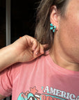 Kingman Turquoise Stud Earrings – Sterling Silver – Navajo Made by Marcella James
