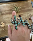 Blue Turquoise Cactus Ring with flower - Adjustable - Brass silver