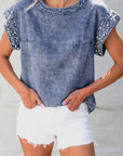 Pearl Embellished Denim Top