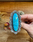 Long Ring- size 9 - Kingman Turquoise ring & Sterling Silver