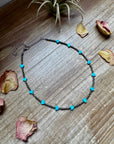 14-Inch Antique Silver Seed Bead Necklace with Turquoise Heart