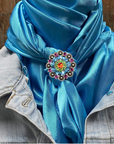 35X35" Solid Aqua Wild Rag / Scarf WRS8 - Crystal Concho Wild Rag Slides - Assorted
