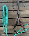Seafoam Flower Power Tooled Lariat & Leather Combo Halter