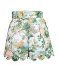 MASON'S DAUGHTER Belted Scallop Shorts, Spring Chinoiserie
