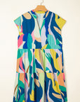 Abstract V-Neck Tiered Mini Dress