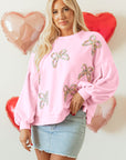 Laila Bow Lantern Sleeve Oversized Sweatshirt