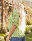 Yusra FloralRuffle Sleeve V Neck Blouse