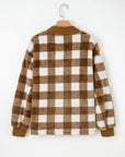 Checker Sherpa Button-Up Pocketed Cardigan