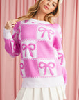 Pink Sweet Bow Two Tone Checkered Sweater