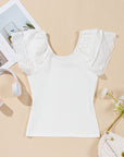 Andi Eyelet Ruffle Sleeve Slim Fitted Top