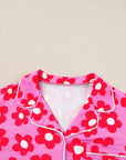 Flower Print Buttoned Shirt And Drawstring Waist Pajama Set