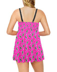 Pink Lightning Bolt Swim Dress & Shorts Set