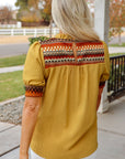 Jazlyn Geometric Short Puff Sleeve Frilled Blouse