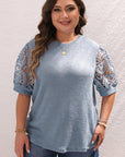 Ivey Plus Size Textured Knit Lace Sleeve Top