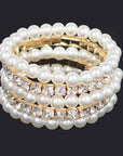 Faux Pearl Rhinestone Stretch Bracelet