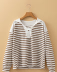 Ayla Stripe Textured Hooded Long Sleeve Top