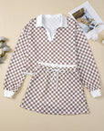 Checker Long Sleeve Top and Drawstring Mini Skirt Set