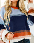 Colorblock Round Neck Long Sleeve Sweater