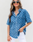 Violette Checkered Textured Short Sleeve