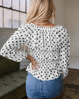 Polka Dot Bow Square Neck Puff Sleeve Top