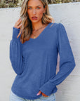 Andrea Shirred Shoulder Frilled Cuffs Long Sleeve Top