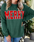 Christmas Merry Corded Knit Long Sleeve Top