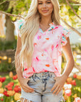 Quincy Floral Patchwork Flutter Sleeve Blouse
