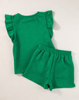 Pearl Textured Ruffled Sleeve Tee and Shorts Set