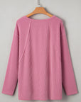 Corded Knit Reverse Seam Patchwork Long Sleeve Top