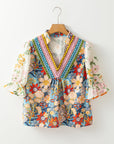 Gwen Crochet V Neck Boho Floral Blouse
