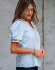 Leopard Contrast Puff Sleeve Blouse